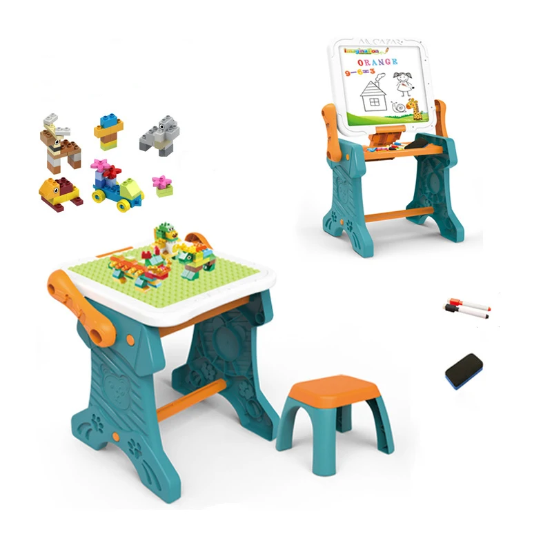 

2 In 1 Bracket Type Foldable Building Block Writing Board Children's Multifunctional Drawing Board Building Table Birthday Gift