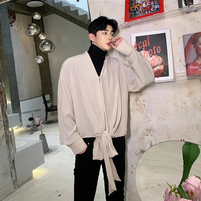 Мужские рубашки на молнии мужские платья кружевная рубашка 2019 осень Новое