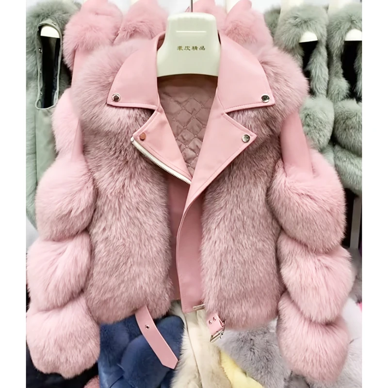 

Women Full Fox Fur 2020 Winter Fashion Grass Short Zipper Jacket Female Stitching Model One Fur Women's Parkas Overcoats 3colors