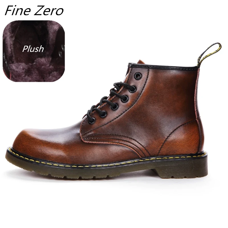 Brown-plush 01 Высококачественные ботинки из натуральной кожи; мужские водонепроницаемые ботильоны; сезон весна-осень; ботинки для верховой езды; Мужская Уличная Рабочая обувь; зимние ботинки - Цвет: Brown-plush 01