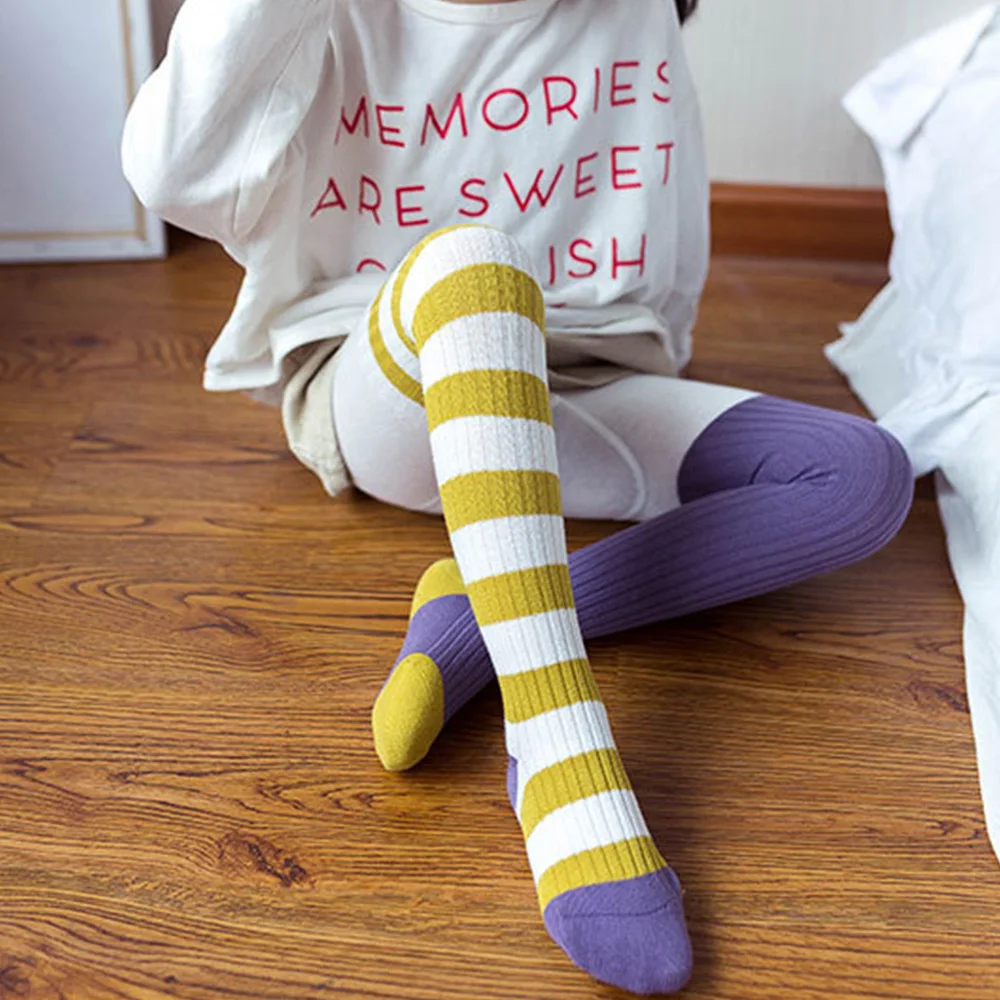 Новинка колготки для маленьких девочек Длинные асимметричные полосатые