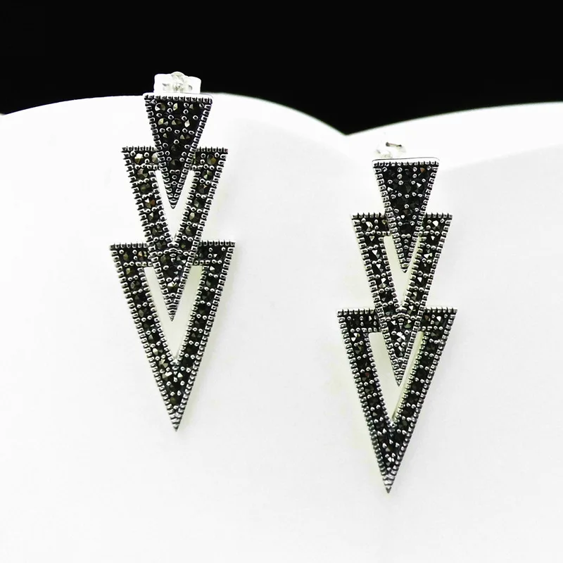 Женские серьги подвески из серебра 925 пробы с марказитом|Серьги-подвески| |