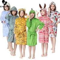 new autumn winter children hooded bathrobe kids bath robe boys girls cartoon animal flannel pajamas kids long sleeve towel robe