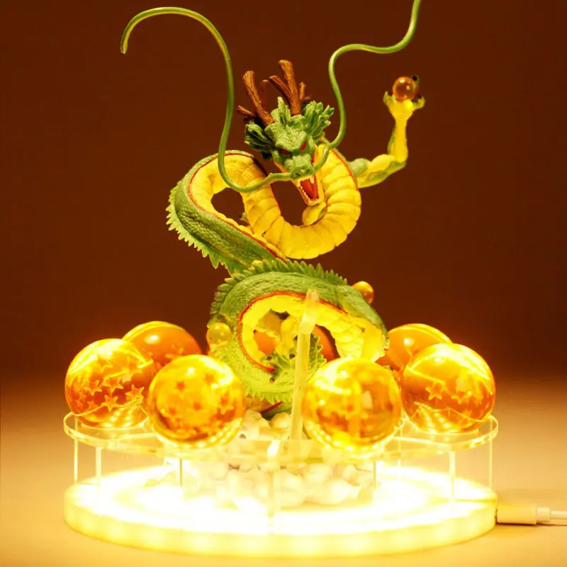 yellow lamp shenron1 15 см Dragon Ball Shenron figulas прикроватная лампа Dragon Ball Z рисунок ночной Светильник Shenlong+ 7 шт 3,5 см шарики+ акриловая полка DBZ - Цвет: yellow lamp shenron1