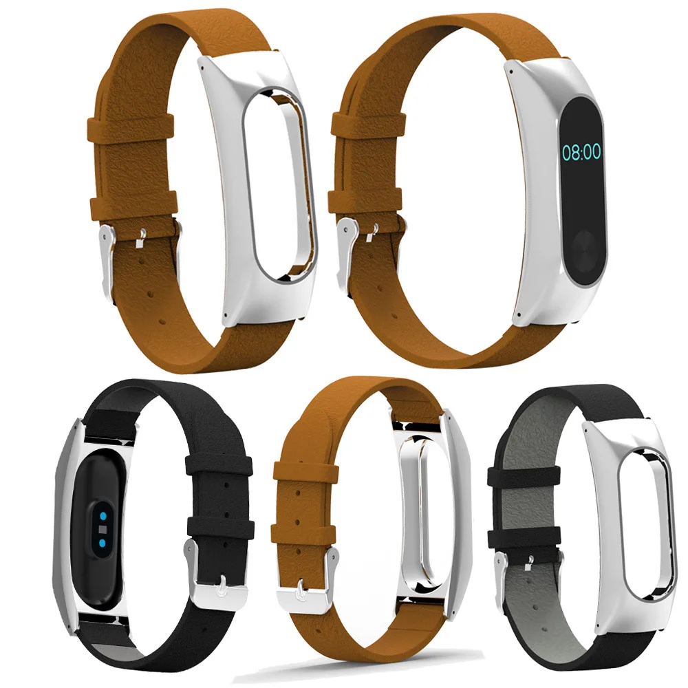 Кожаный ремешок для часов Xiaomi Mi Band 4 3 с металлическим корпусом сменный Браслет