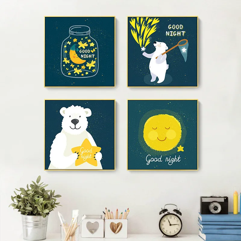 RuoGuan современный мультфильм постер Звезды Луна холст картина настенные