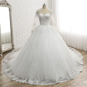 Новинка 2022, кружевные свадебные платья Vestido de Noiva, свадебные платья, роскошное свадебное платье с бисером и длинным рукавом, Дубай, Арабии