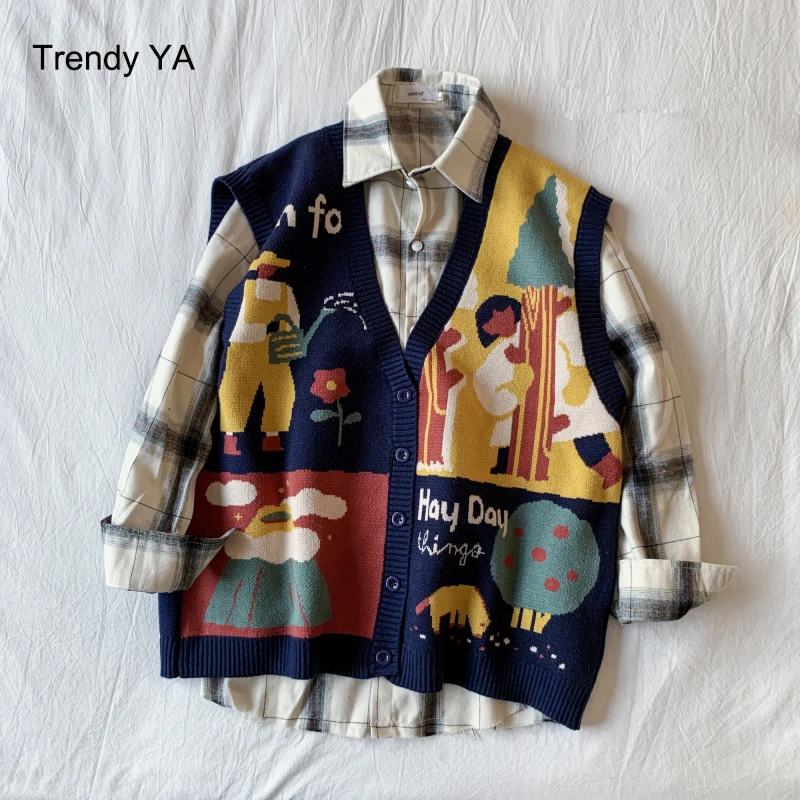 Мужской Свободный кардиган с принтом вязаные Джемперы без рукавов в японском