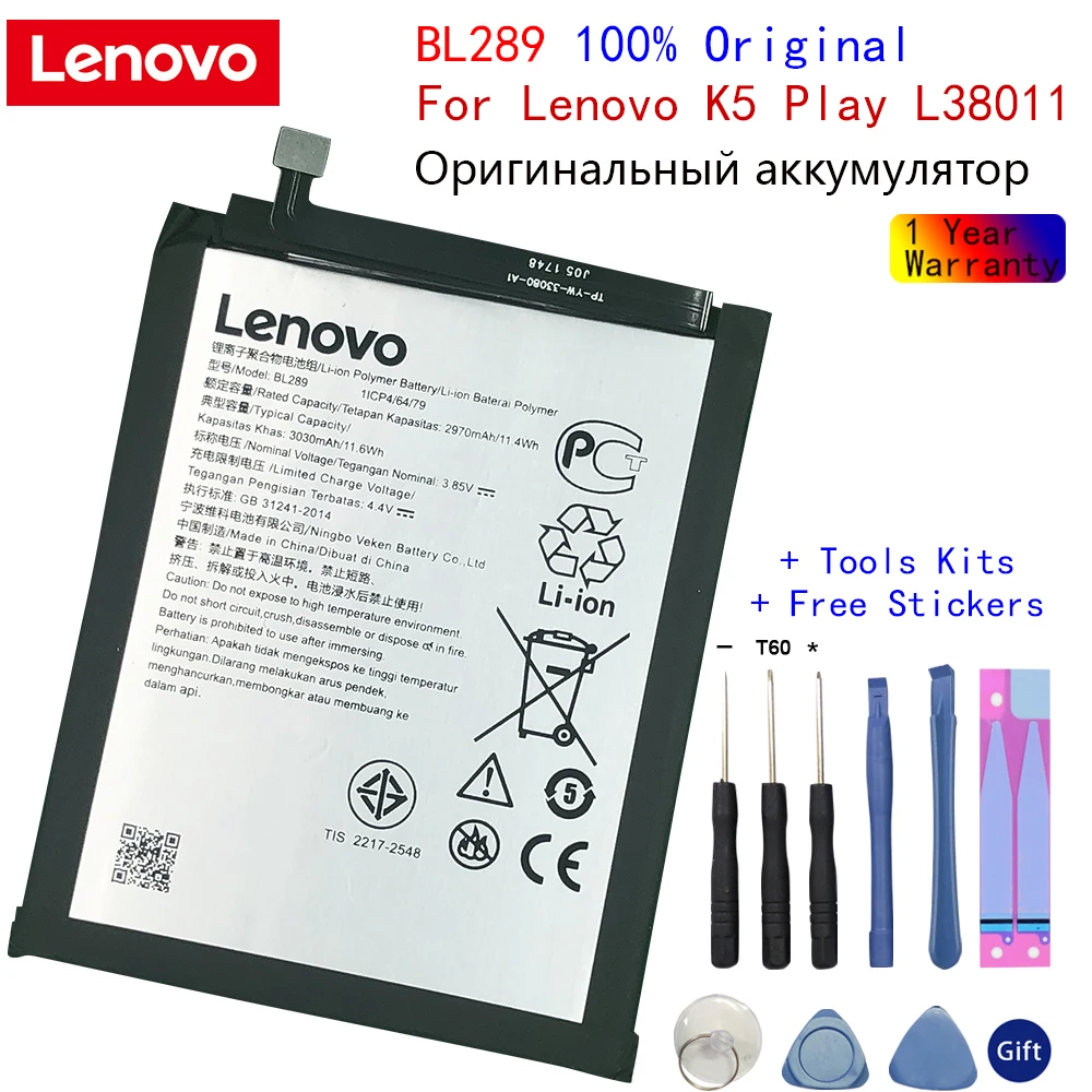 

100% оригинальный новый BL289 для Lenovo K5 Play L38011 3030 мАч аккумулятор высокого качества + Подарочные инструменты
