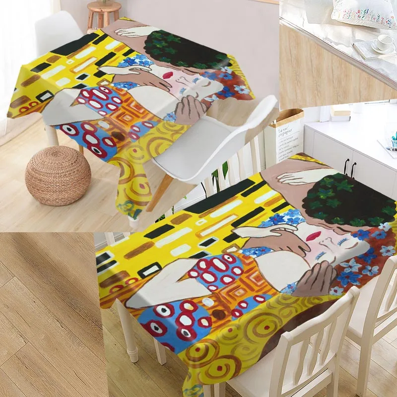 

Best The Kiss Gustav Klimt Custom Table Cloth Rectangular Oxford Print Waterproof Oilproof Square Table Cover Party Tablecloth