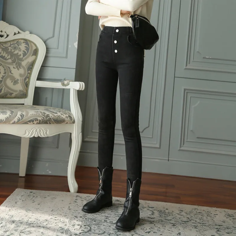 Женские теплые джинсы большого размера эластичные женские брюки мягкие