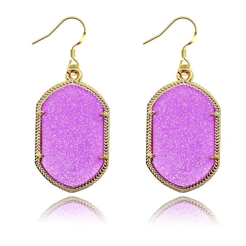 

European and American earrings gold edge fluorescent acrylic geometric earrings women's vintage alloy pendant earrings