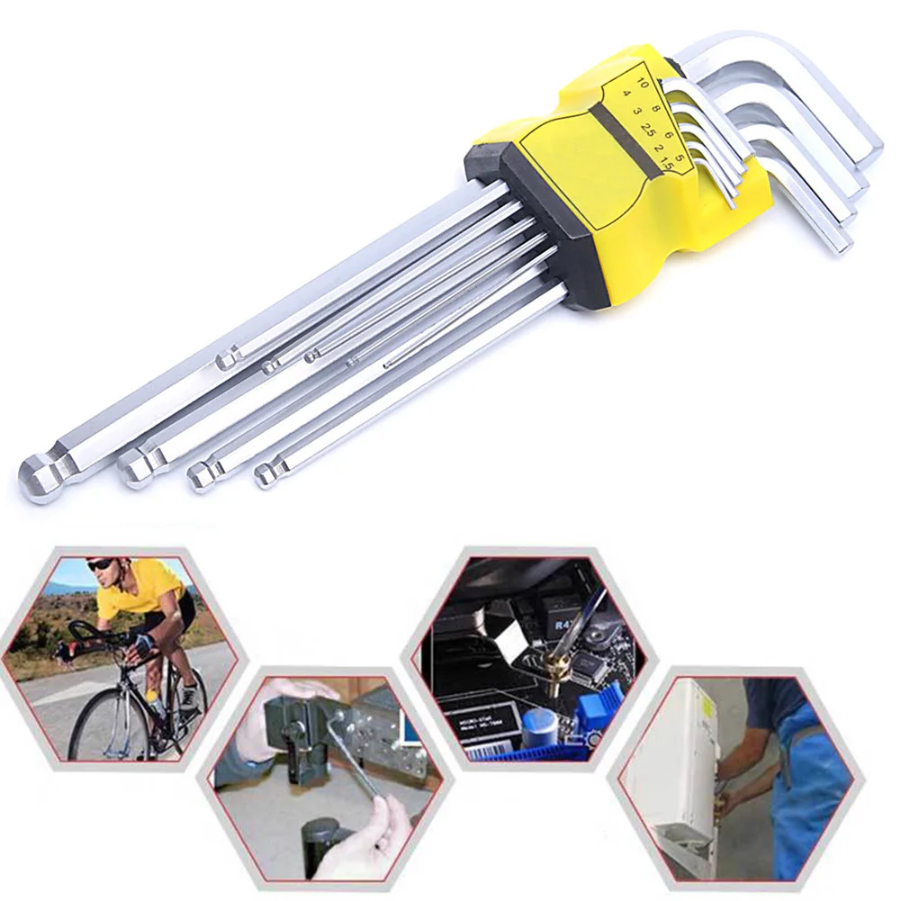 

9 Pcs/set Torque Allen Hexagon Repair Tools Wrench Hex Key Ball End L-type
