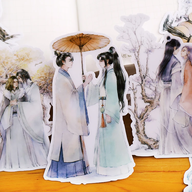 

12pcs Cute Ancient Style Teenager Sticker Anime Figure Decoration Beautiful Translucent Lovely Hand Account Decoration Tool