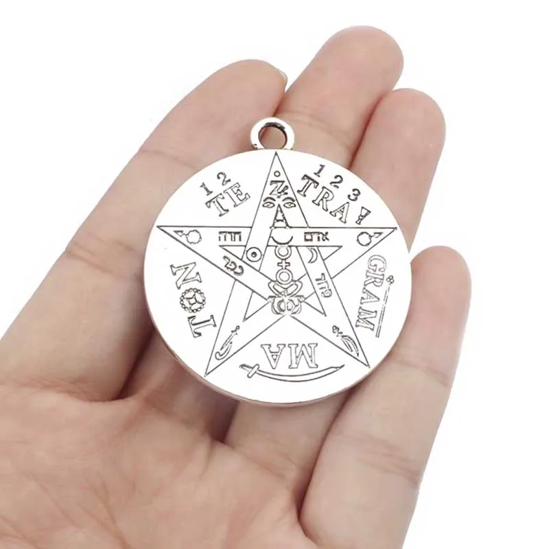 

2pcs Silver Color Large Tetragrammaton Pentagram Pentacle Wicca Pagan Charms Pendant For Necklace Talisman Jewelry 40x45mm