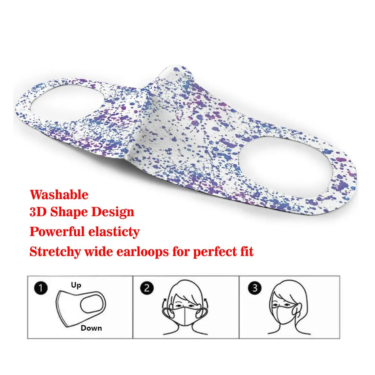 

Splattered Paint Drops Watercolor Print Dust Mask Mouth-Muffle Washable Fabric Adult Protective Face Windproof