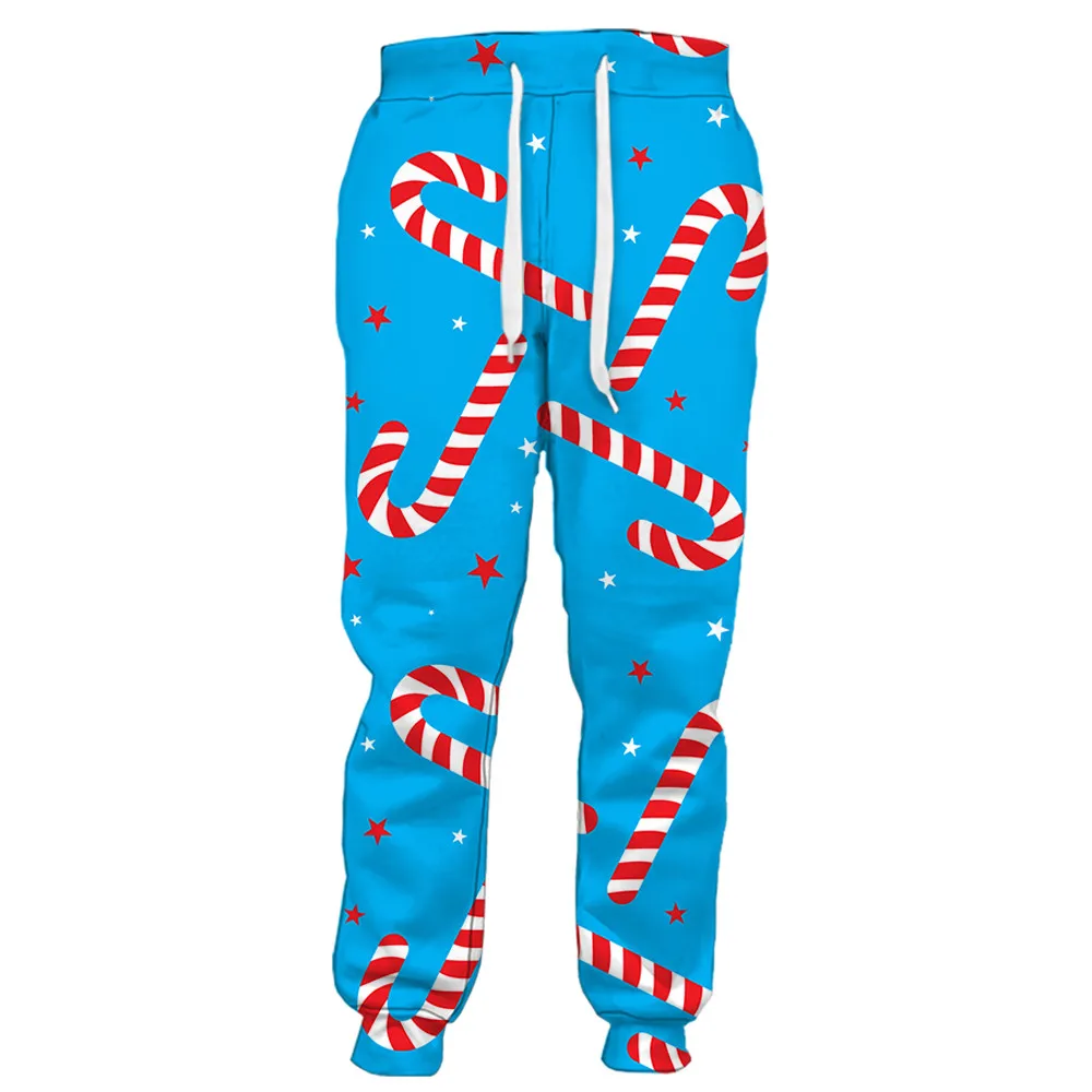 

CLOOCL Christmas Pants 3D Graphics Candy Cane Stars Pockets Pants Casual Sportswear Harajuku Sweatpants Women Men Clothing
