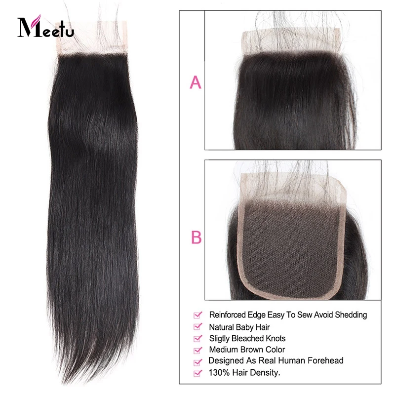 Meetu бразильские прямые пучки волос с застежкой 100% человеческие волосы 3 пряди