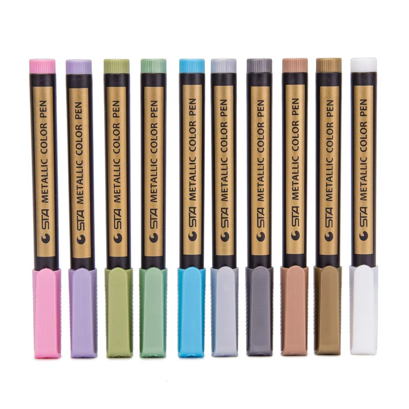 STA 10 Color Metallic Art Markers DIY Scrapbooking Crafts Pen For Card Paint Glass Plastic Wood Paper Drawing Supplies | Канцтовары для