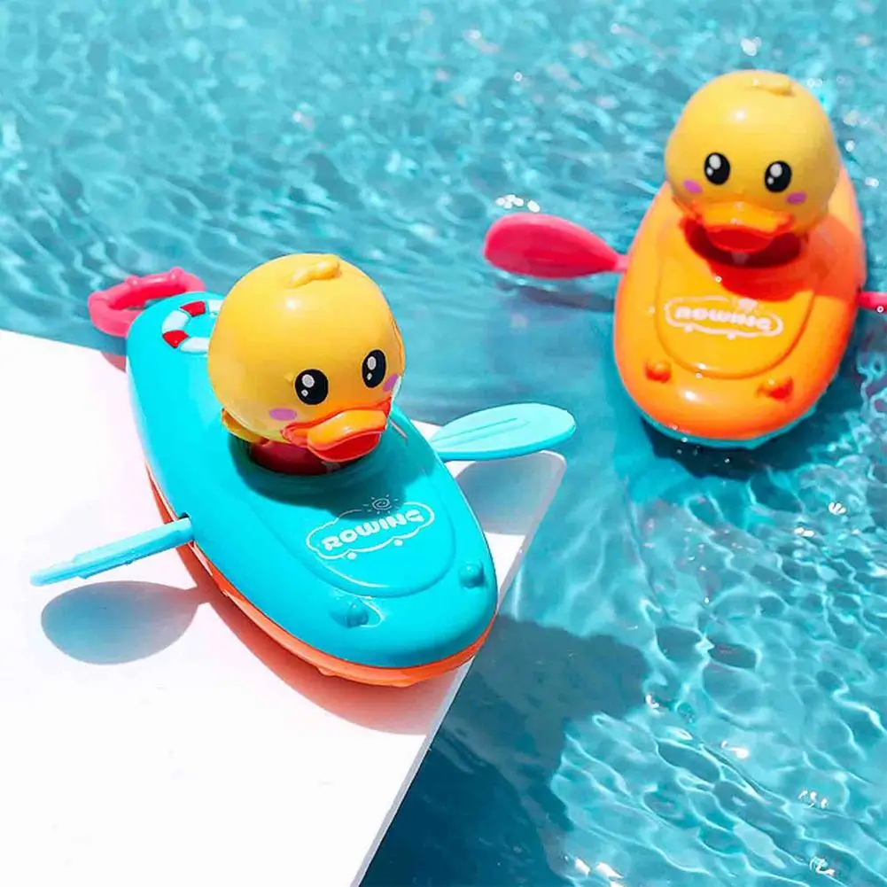 

Baby Swimming Pool Shower Bath Toys Cute Rowing Duck Wind Up Chain Bathing Clockwork Bathroom Game Water Beach Toys For Children