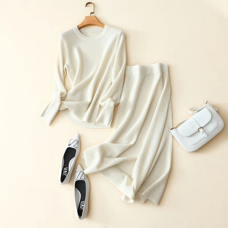 

Новинка Осень-зима 100% кашемировый пуловер свитер женский костюм с юбкой Повседневный модный свитер из двух частей