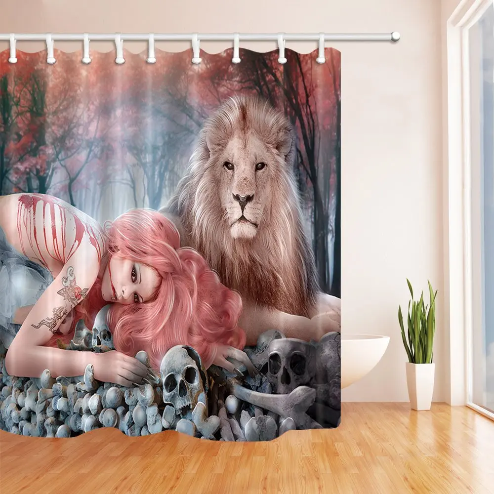 Красивое украшение мечты сексуальная девушка лежа Лев занавеска для душа