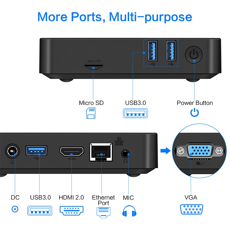 Четырехъядерный мини-ПК для Gemini Lake N4100 4 ГБ 64 Гб поддержка M.2 HD-MI/VGA двойной дисплей
