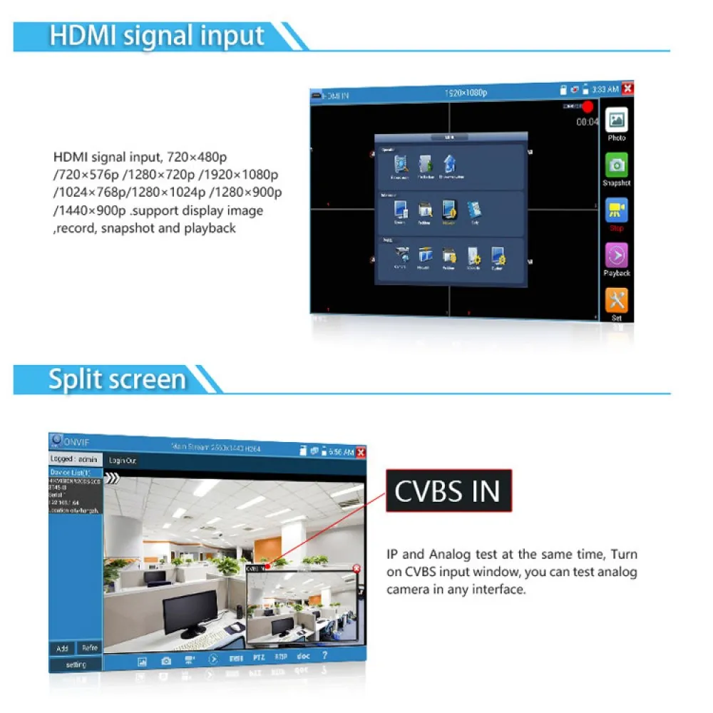 7 дюймов IPC Тесты 5 м аналоговая камера высокого разрешения монитора H.265 4K IP 8MP TVI CVI