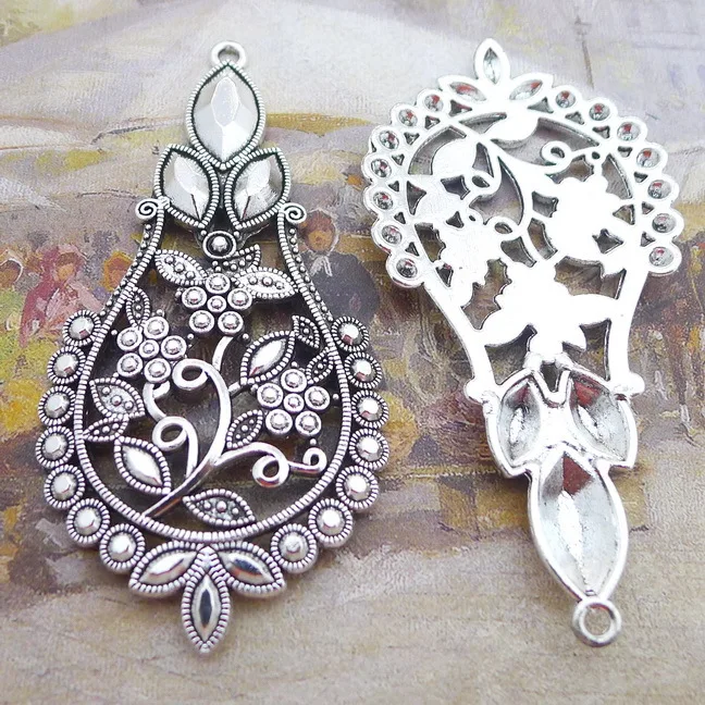 

2pcs/Lot 75x37mm Water Drop Flower Alloy Charms Antique Silver Color Pendants for DIY Jewelry Making Charm