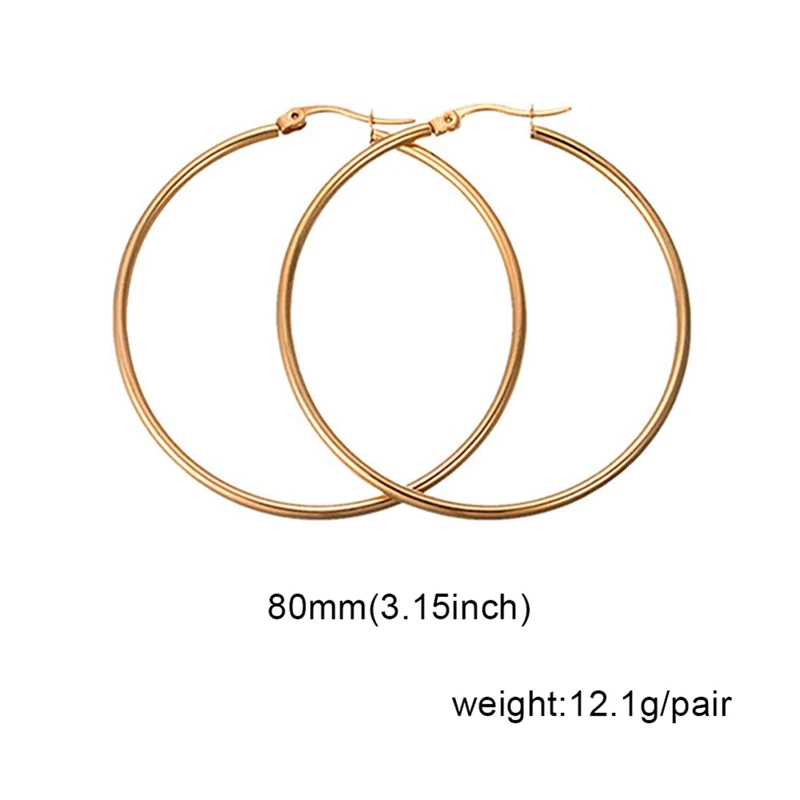 EAR8507GD8 Простые новые модные ювелирные изделия из титановой стали, большие круглые серьги-кольца для женщин, преувеличенное кольцо для ушей из нержавеющей стали, круглая линия - Окраска металла: EAR8507GD8