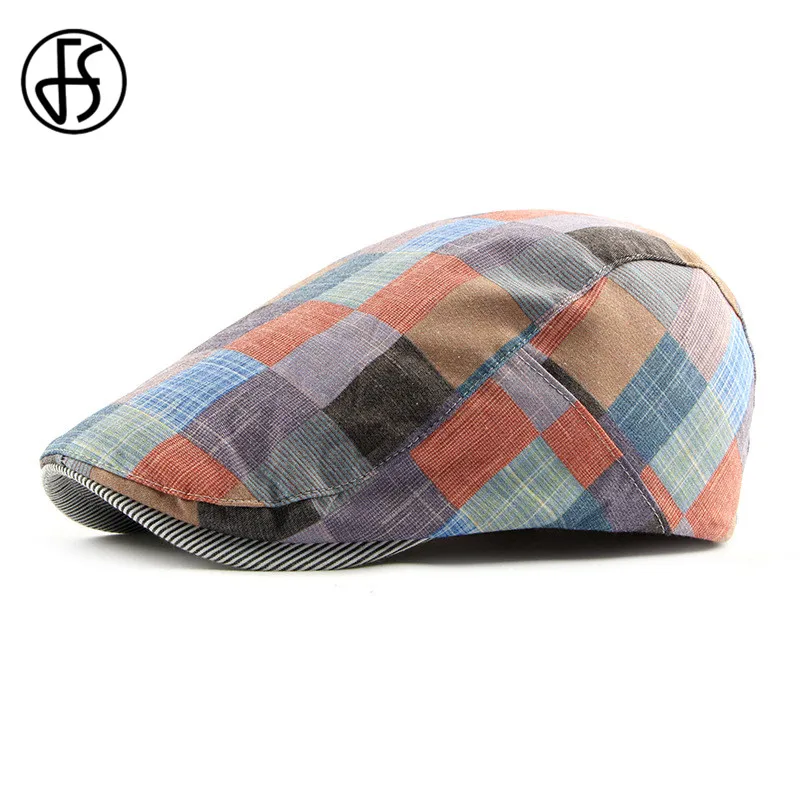 Кепка унисекс клетчатая на плоской подошве из хлопка весну/лето|Женские береты| |