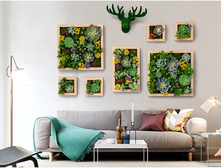 

Modern simple simulation green plant fleshy wall hanging creative 3D electric meter box covering plant wall decoration Handmade