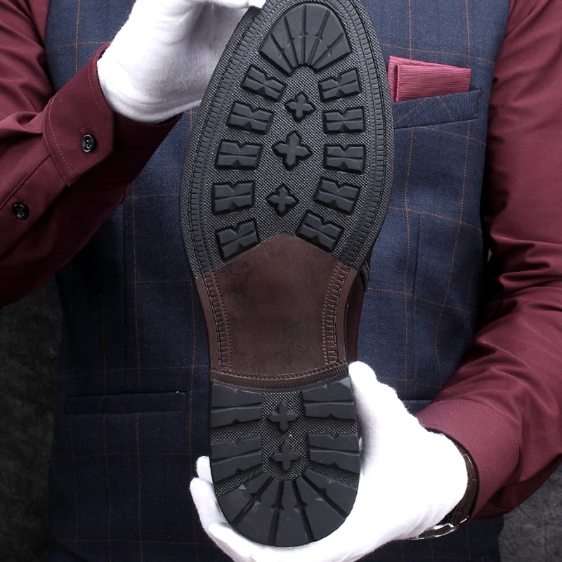 

New Retro Genuine Leather Men's Handmade Platform Ankle Boots Round Toe Heels Formal Dress Handmade Man Riding Shoes HKN117