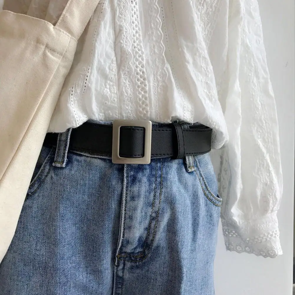 

Fashion Women Faux Leather Thin No Hole Decorative Buckle Belt Jeans Waistband