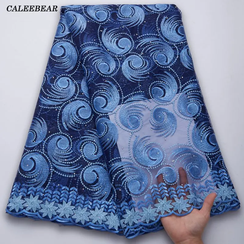 

Новейшая темно-синяя кружевная ткань 2021, высококачественное кружево, нигерийская кружевная ткань для женского платья, Африканское Тюлевое ...