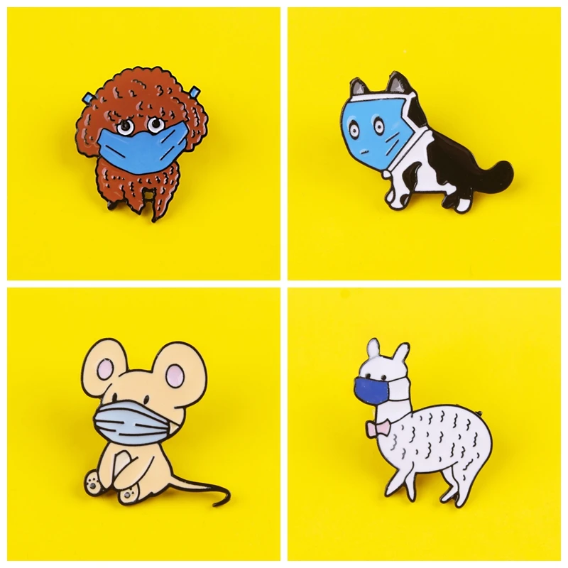 Cartoon Masked Animals Brooch Fashion Cute Cat Dog Badges Metal for Backpack Badge Pin Fun Trendy Outside Clothing Jewelry Gift