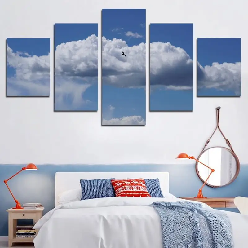 

Natural Scenery Hd Photography Half Sky Clouds Blue Sky Birds 5Pcs Canvas Printed Frameless Decoration Hot Sale Posters