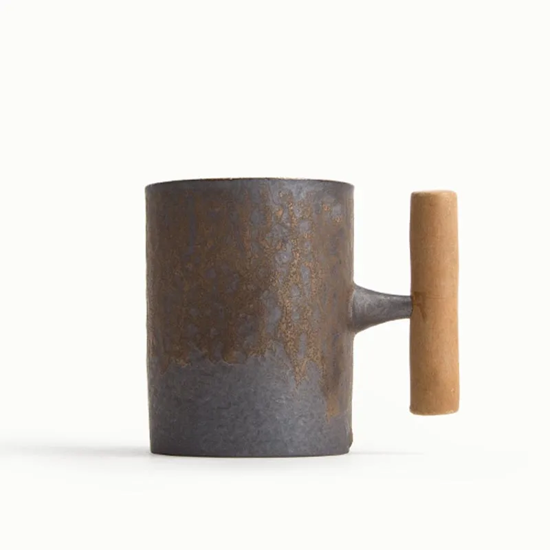 Кружка Керамическая старинная грубая с глазурью и деревянной ручкой|pottery mugs|glazed