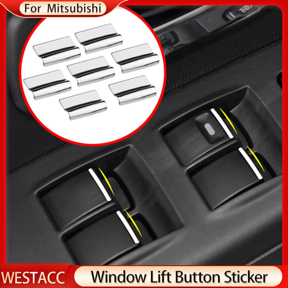 

7Pcs Car Window Switch Lift Button Sticker Sequin Trim for Mitsubishi ASX 2011-2016 Outlander Pajero Lancer EX Accessories