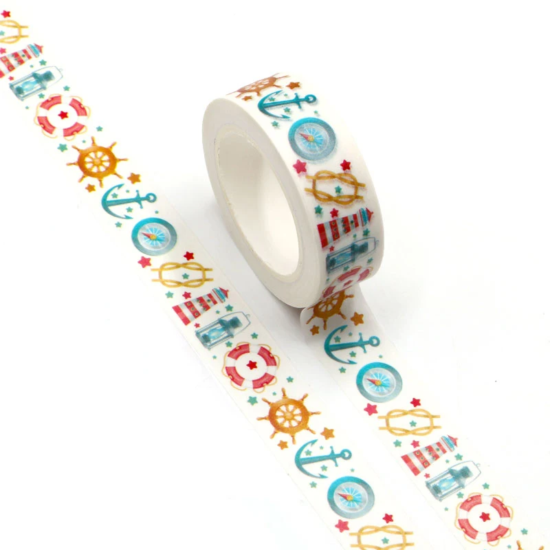 

1PC 15MM*10M Compass Life buoy Stars Designs Wide Washi Tape Scrapbooking Japanese Album DIY Decorative Paper Tape