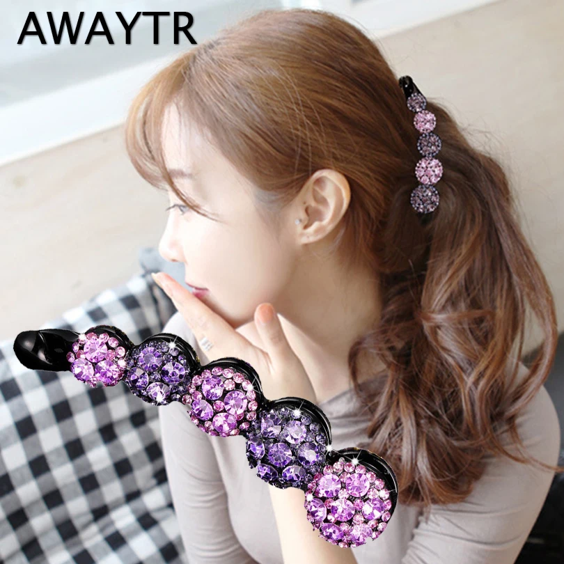 AWAYTR стразы заколка для волос с бананами Винтажная блестящие заколки конским
