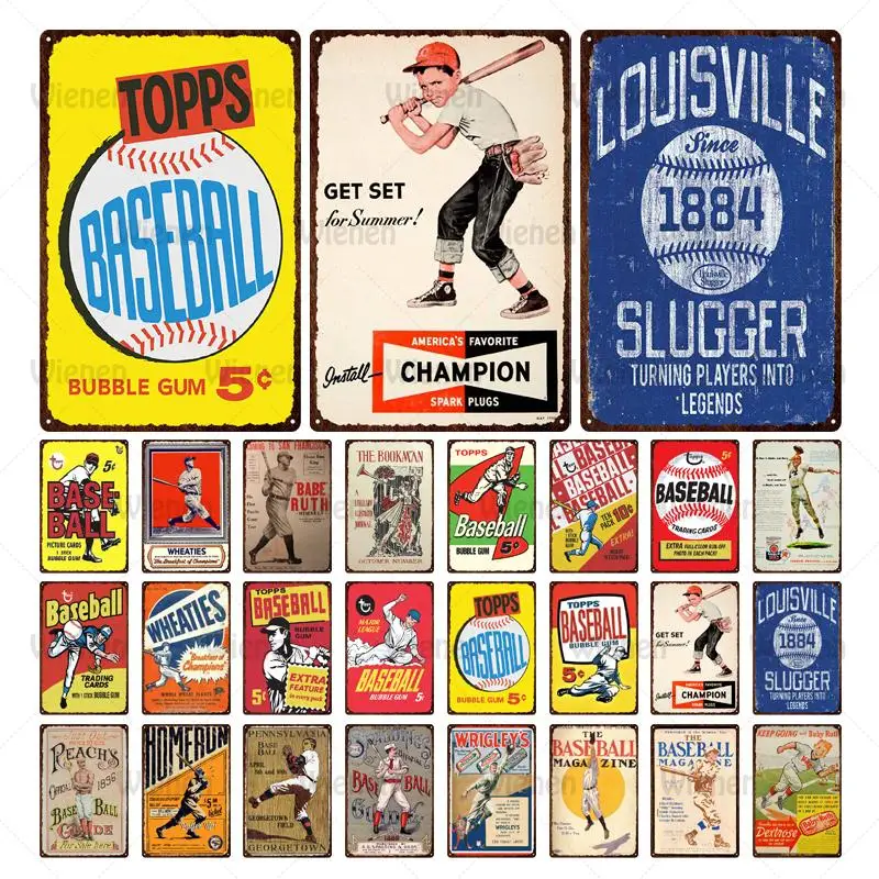 

Baseball Vintage Metal Sign Retro Sport Metal Poster Plaque Sport Art Tin Sign Retro Wall Decor Sign for Living Room Home Decor