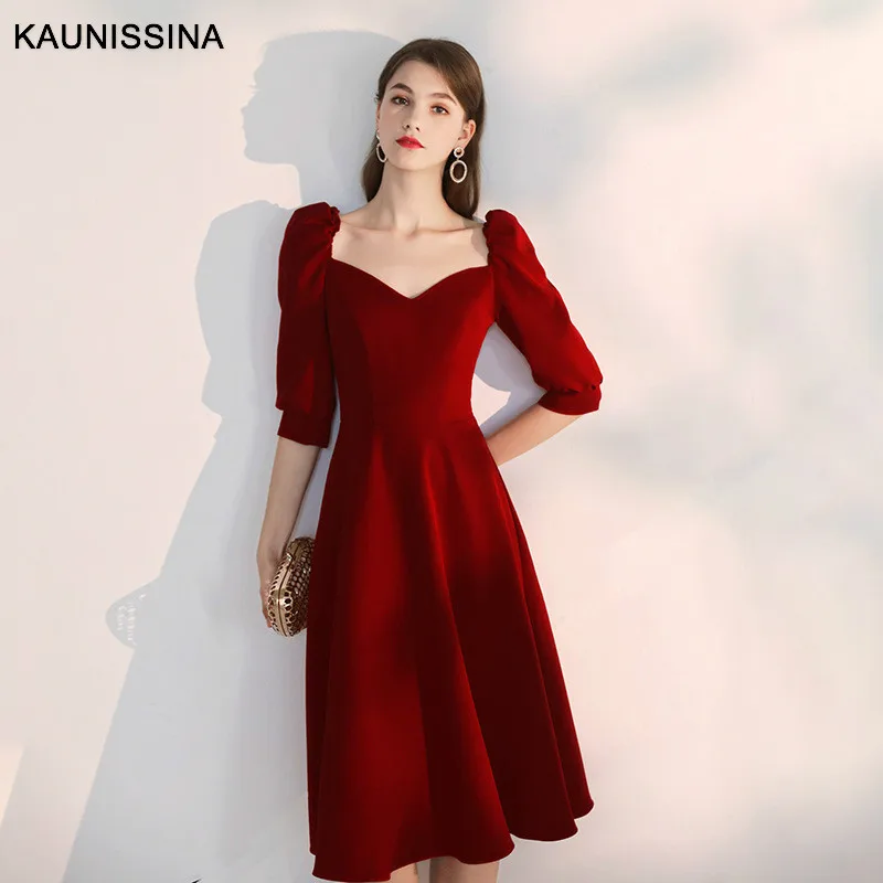 KAUNISSINA коктейльное платье для женщин по колено элегантные вечерние платья с