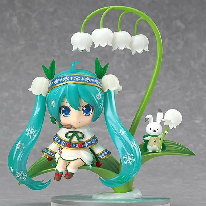 

Miku Snow Bell Lotus leaf Ver. Милая Аниме Фигурка 10 см, Игрушечная модель