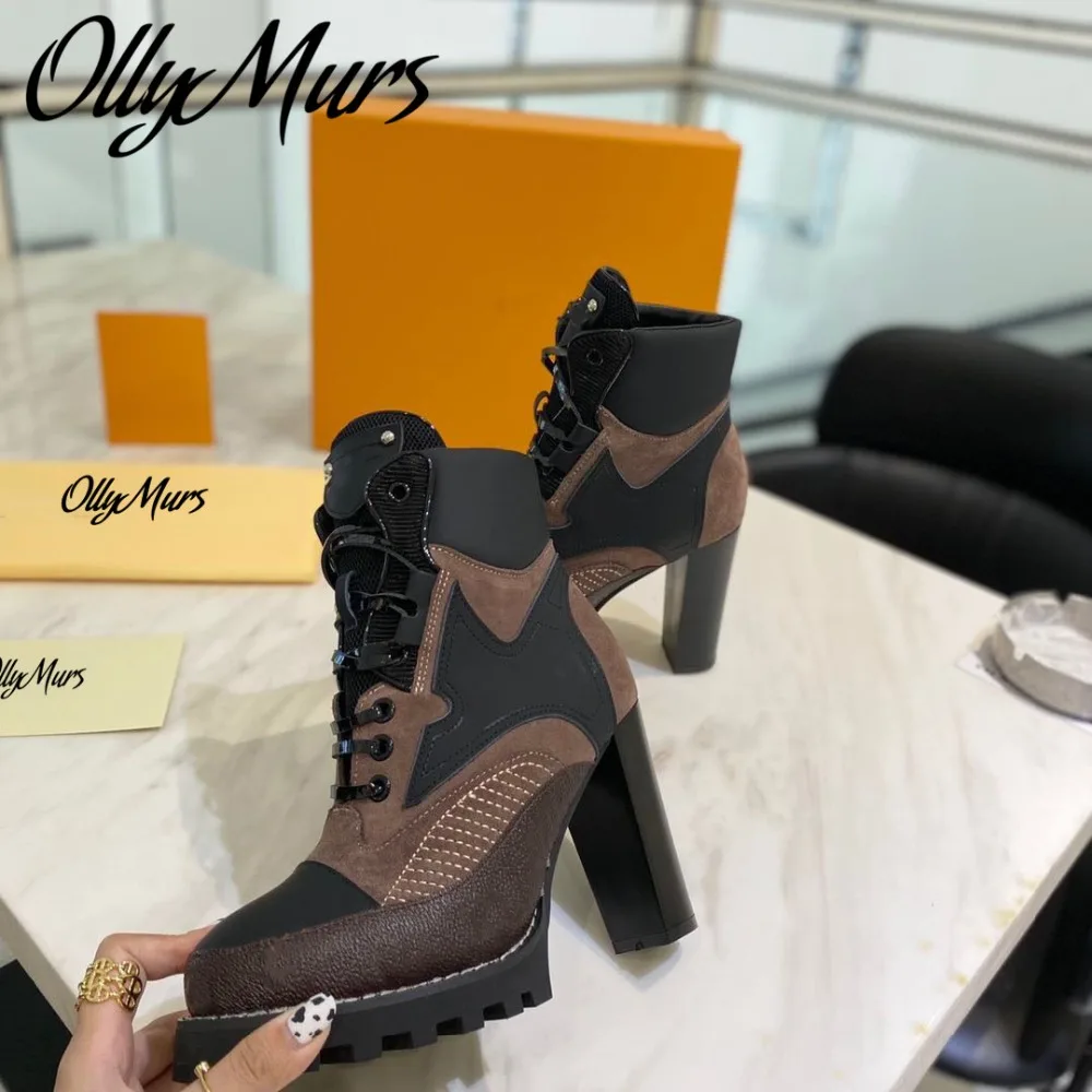 

Ollymurs High Quality Genuine Leather Gladiator Sexy Platform Ankle Boots Chunky Heel Wonen Winter Boots Botas Mujer