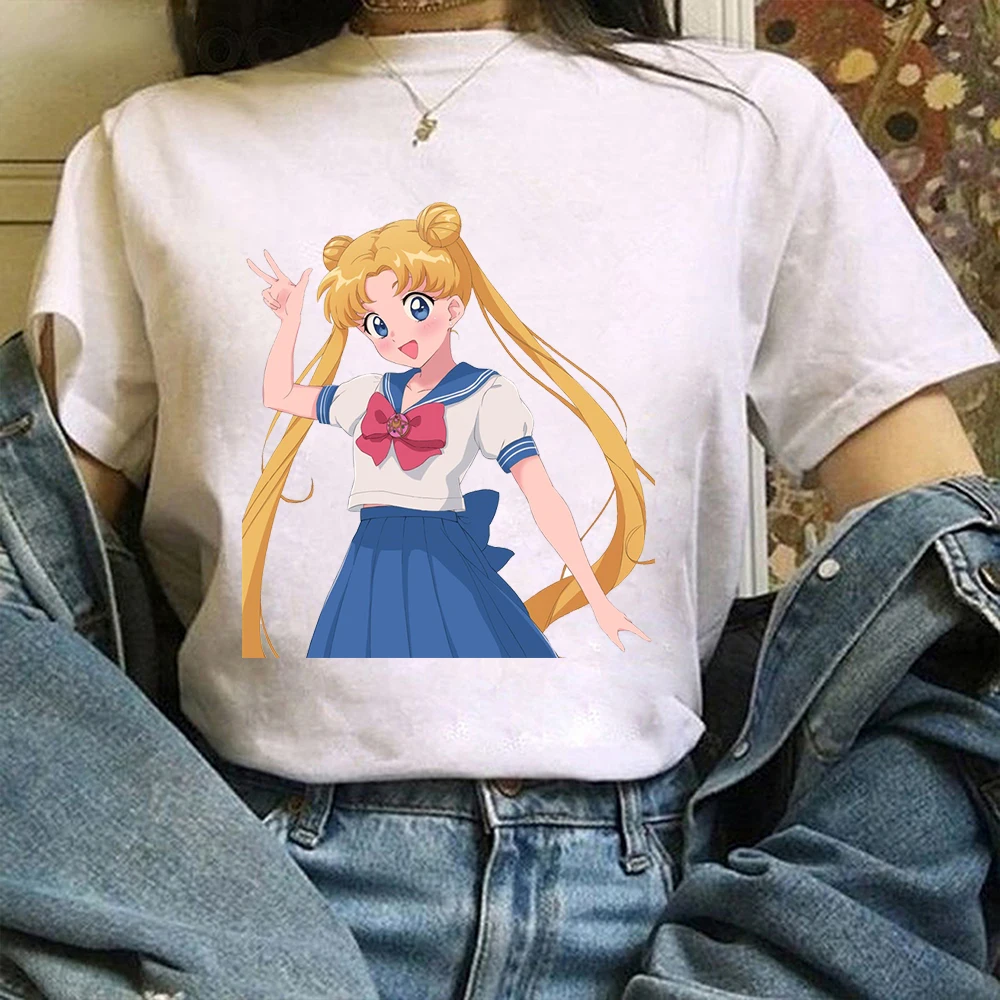 

Kawaii Sailor Moon T-shirt Women Anime Short Sleeve Print Tshirt Maiden Casual Short Sleeve Cartoon Aesthetic Clothes Tees Femme