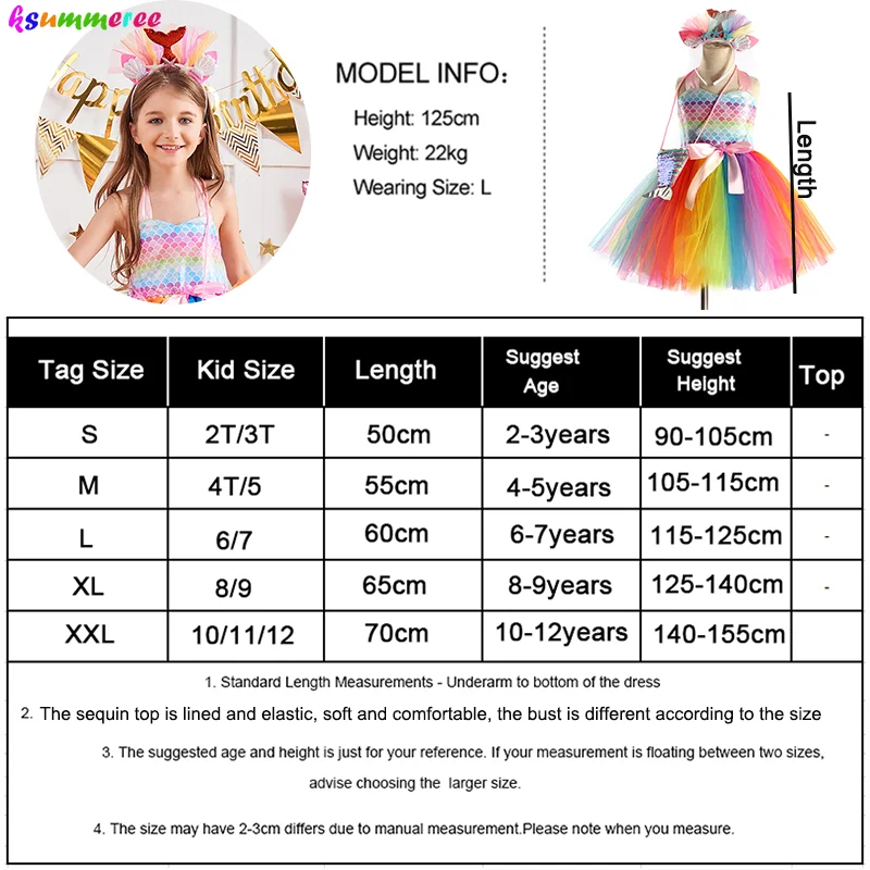 

Mermaid Princess Girls Tutu Dress with Headband Kids Birthday Party Halloween Costume Rainbow Fish Scales Ball Gown Vestidos