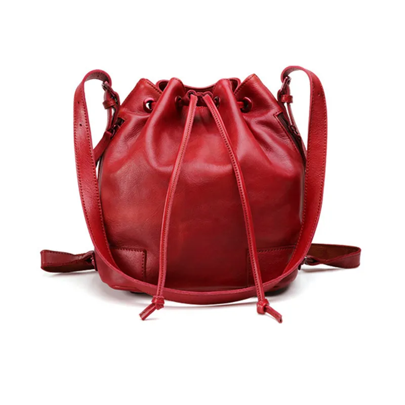 Pyaterochka Cow Leather Bucket Bags Ladies Messenger Bag Fashion Women Brand String Back Pack Open Pocket | Багаж и сумки