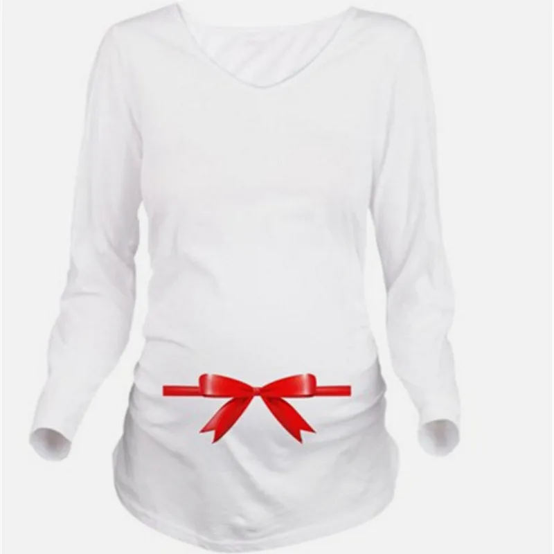 

Maternity Tops For Pregnant Women Clothing Autumn Cotton T-Shirt New Year Christmas Print Snowmen Plus Size 3XL Pregnancy Cloth