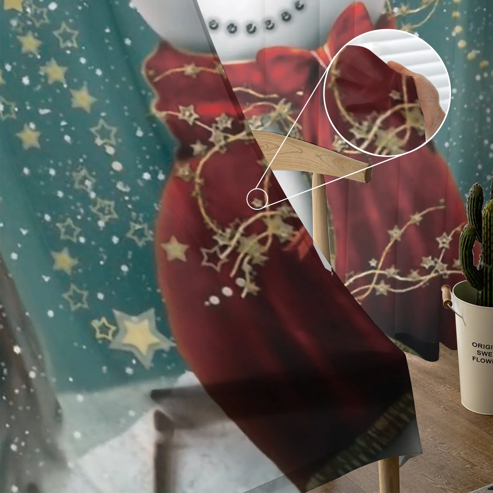 Рождественские снеговики красная шляпа ветки прозрачные шторы рождественские